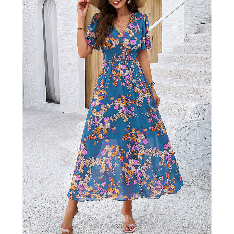 Women's Floral Puff Sleeve Midi Dress