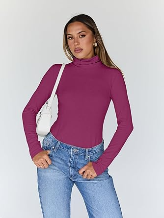 High Stretch Casual and Comfy Slim Fitted Long Sleeve Turtleneck T-Shirt for Women