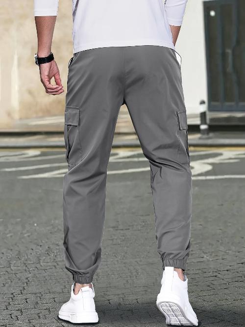 gray Men's Solid Cargo Pants