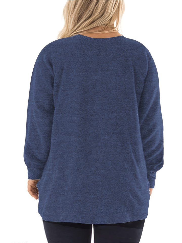 Plus Size Sweatshirts For Women Color Block Long Sleeve Pocket Shirts Tops