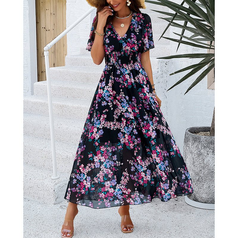 Women's Floral Puff Sleeve Midi Dress