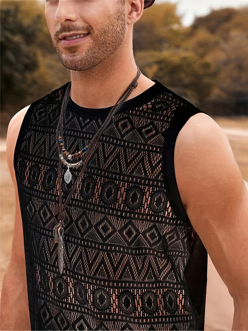 Men's Ethnic Hollow Out Tank Top