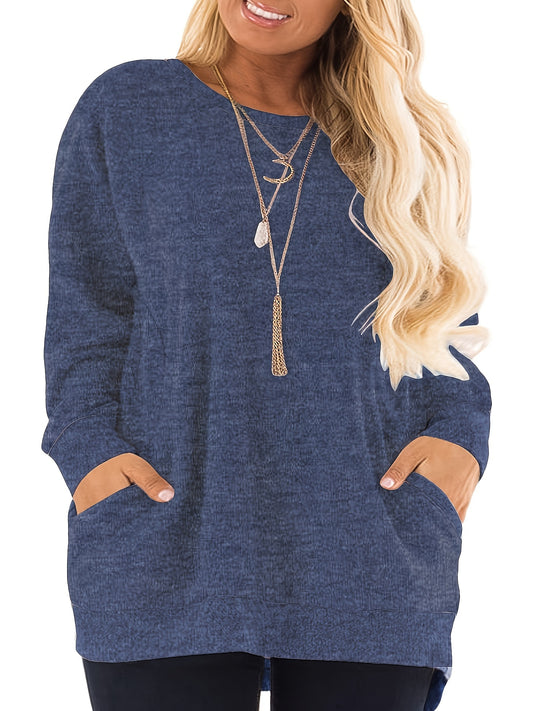 Plus Size Sweatshirts For Women Color Block Long Sleeve Pocket Shirts Tops