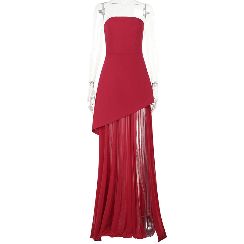 Fashion Strapless Dress With Ribbon Female Elegant Solid Sleeveless dress