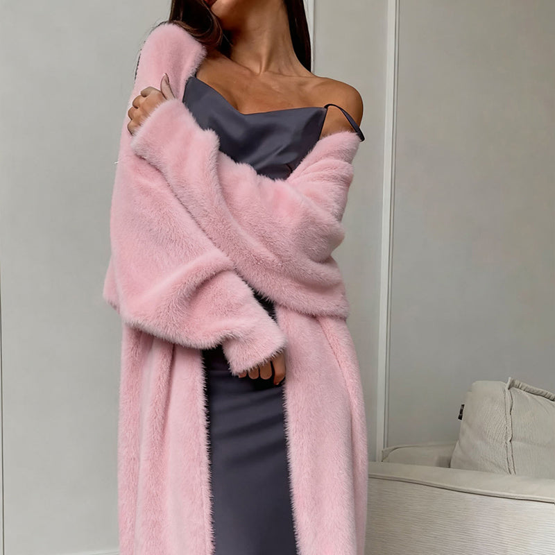 Womens Furry Long Cardigan Open Front Coat