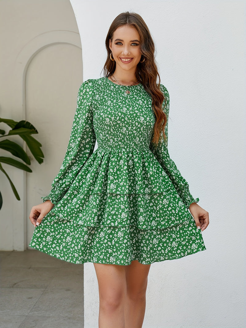 Floral Smocked Ruffle A-Line Mini Dress