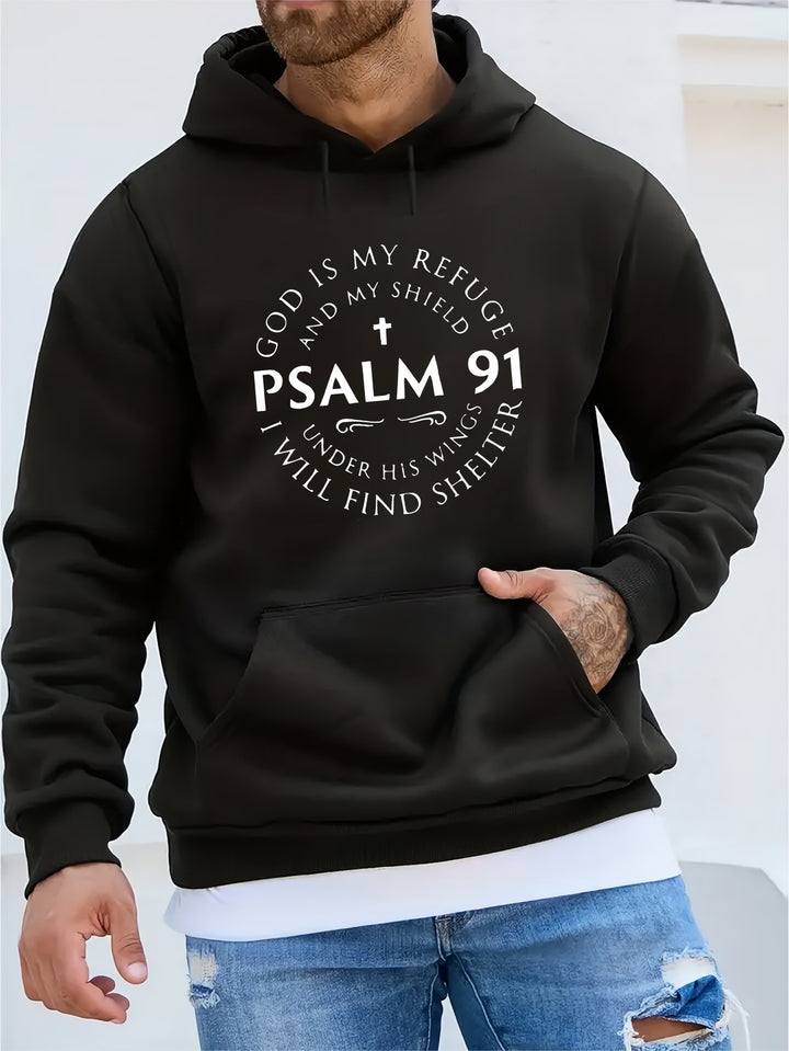 Men's Casual Hooded with Psalm 91 Scripture Graphic