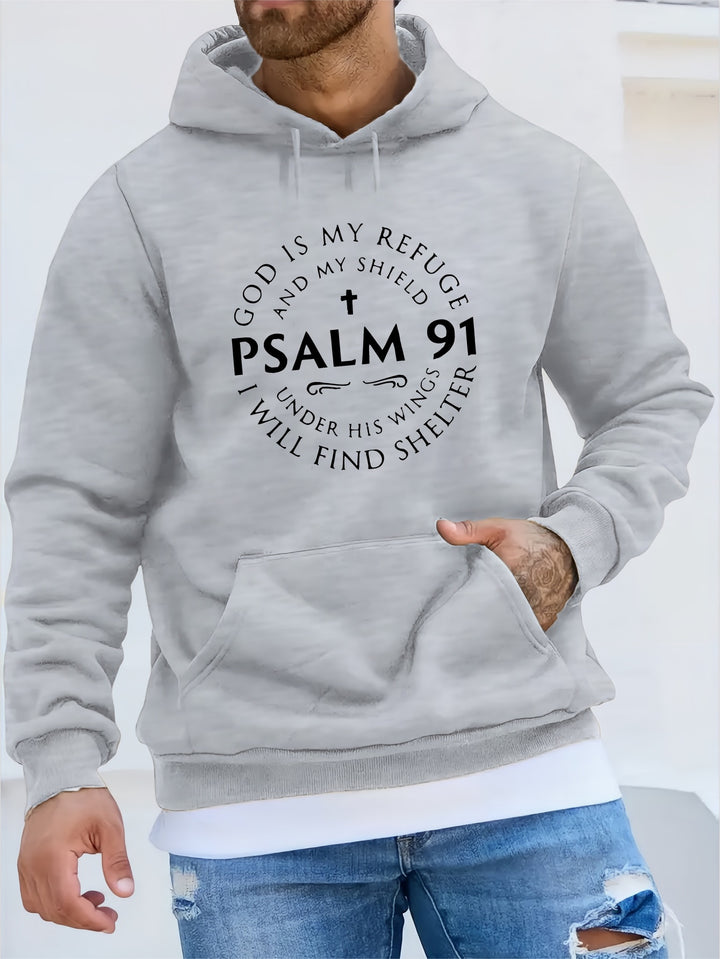 Men's Casual Hooded with Psalm 91 Scripture Graphic