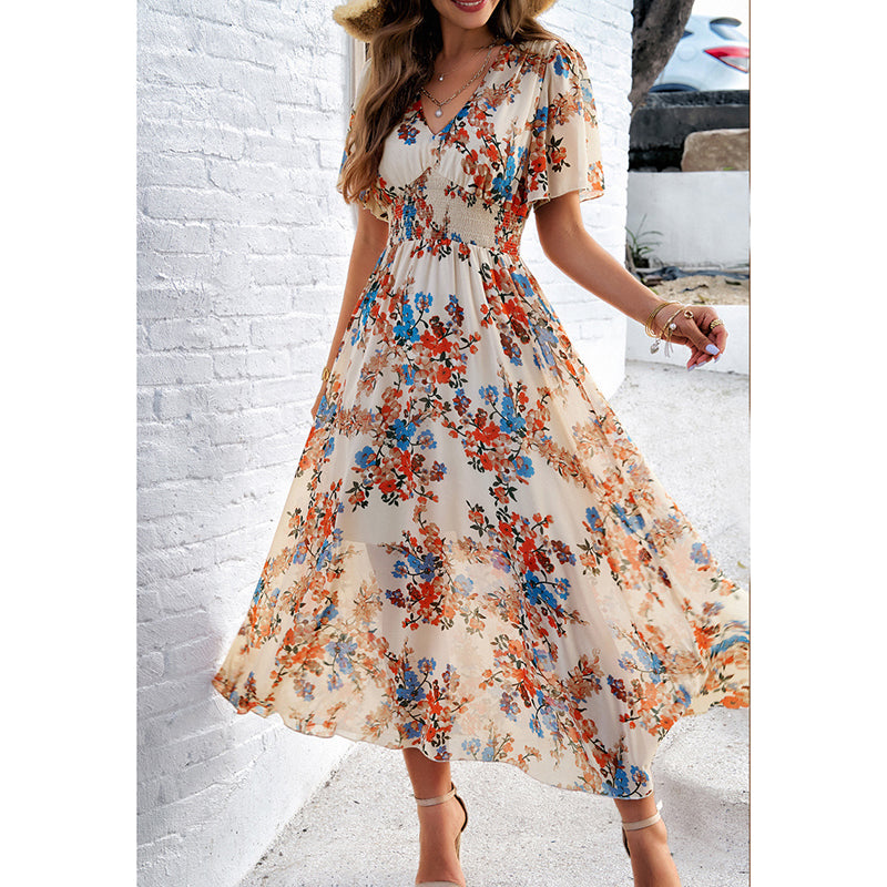 Women's Floral Puff Sleeve Midi Dress