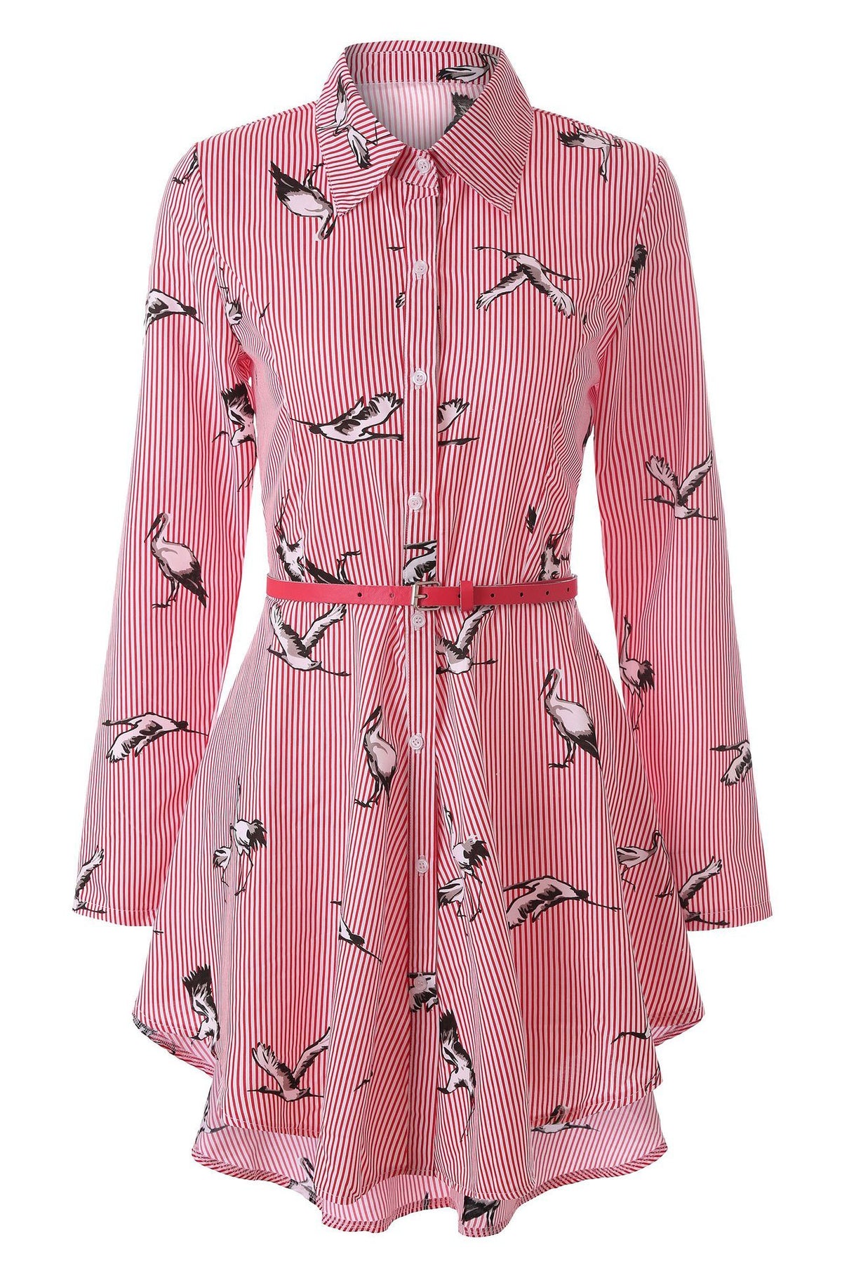 Stylish Mid Waist Button Down Striped Long Sleeve Shirt Women’s Dress