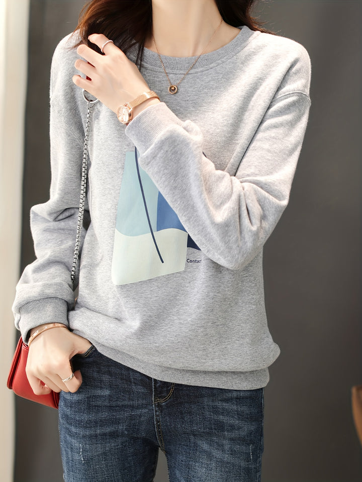 Geometric Patterned Crew Neck Pullover Sweatshirt