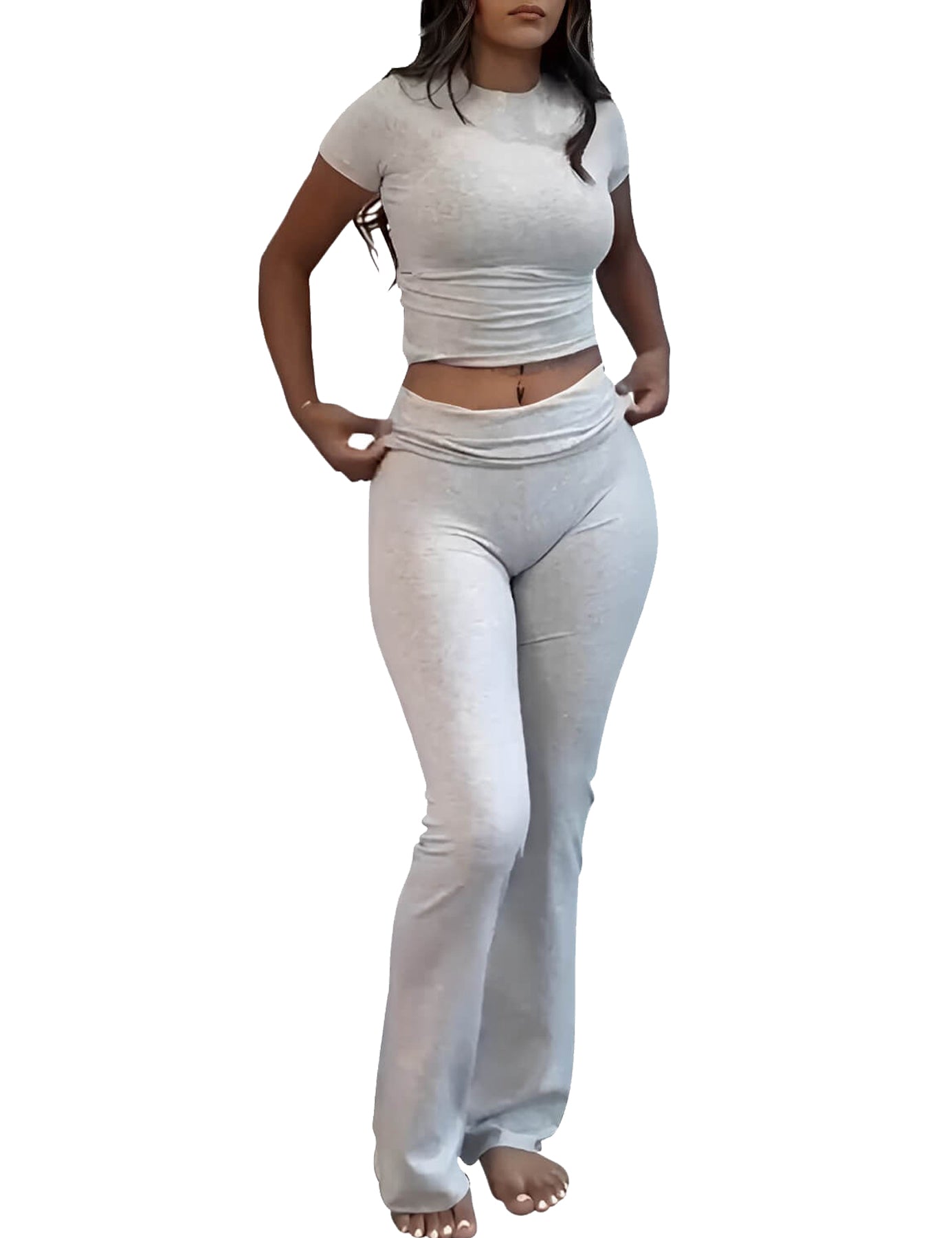 Womens Low Waisted Flared Wide Leg Pants