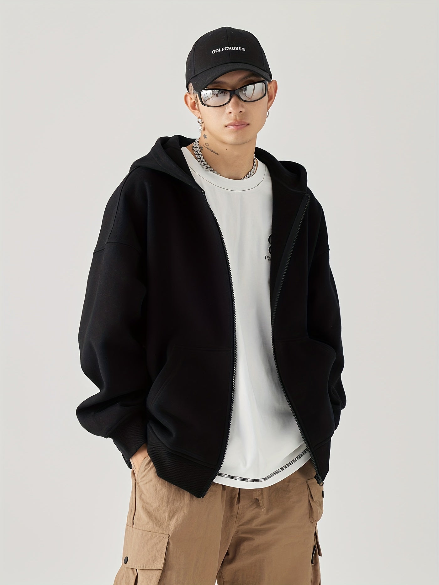 GOLFCROSS Casual Hooded Zip-Up Sweatshirt