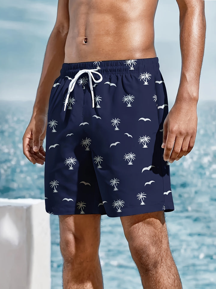 Coconut Tree Print Men's Casual Shorts with Pockets