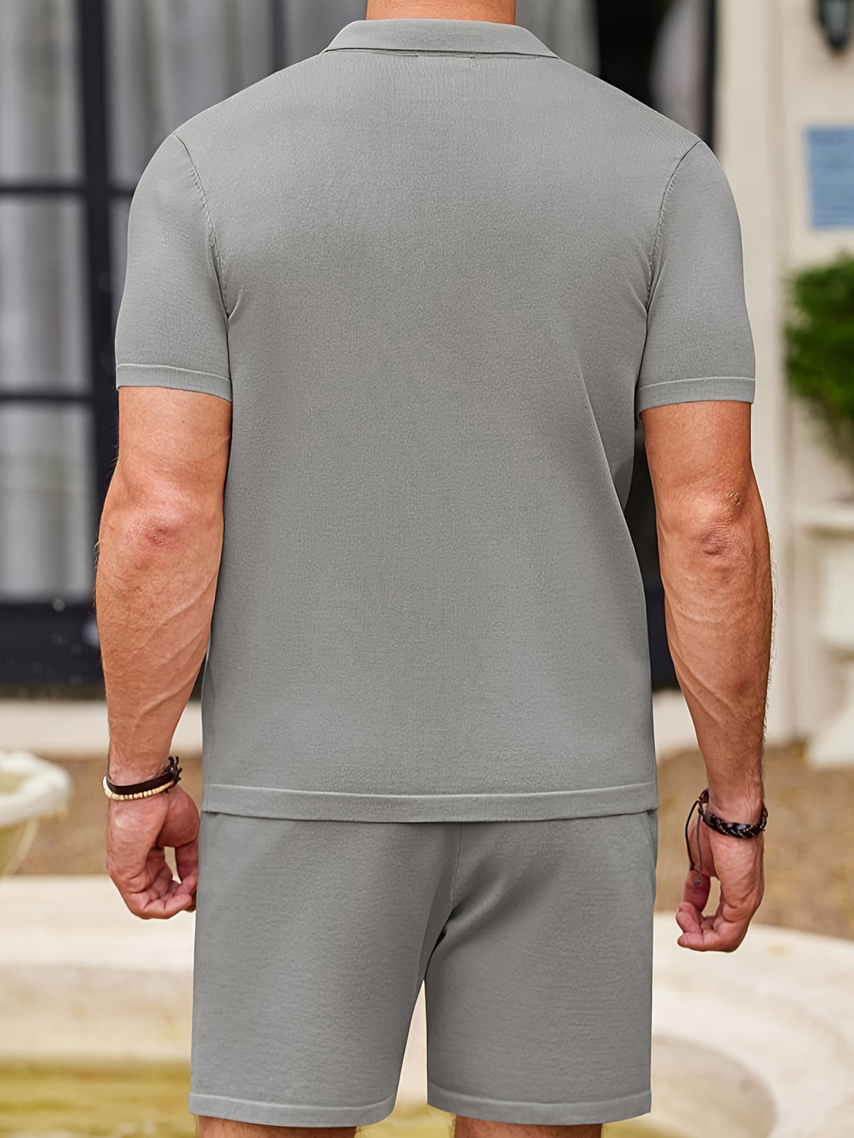 Stylish Jacquard Cord Polo Style Mens Silk Two Piece Set