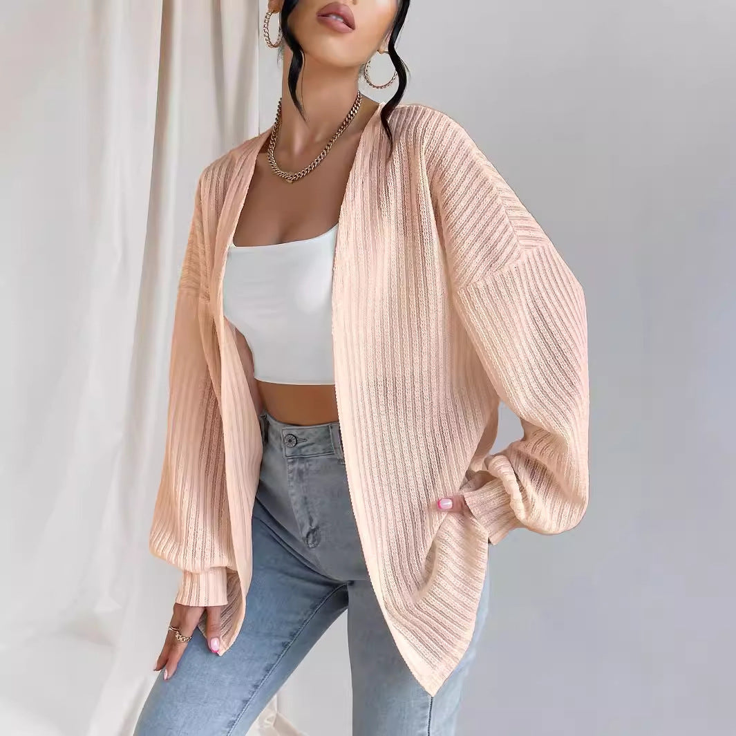 Knitted Cardigan Wide Shoulder Long Sleeve Top