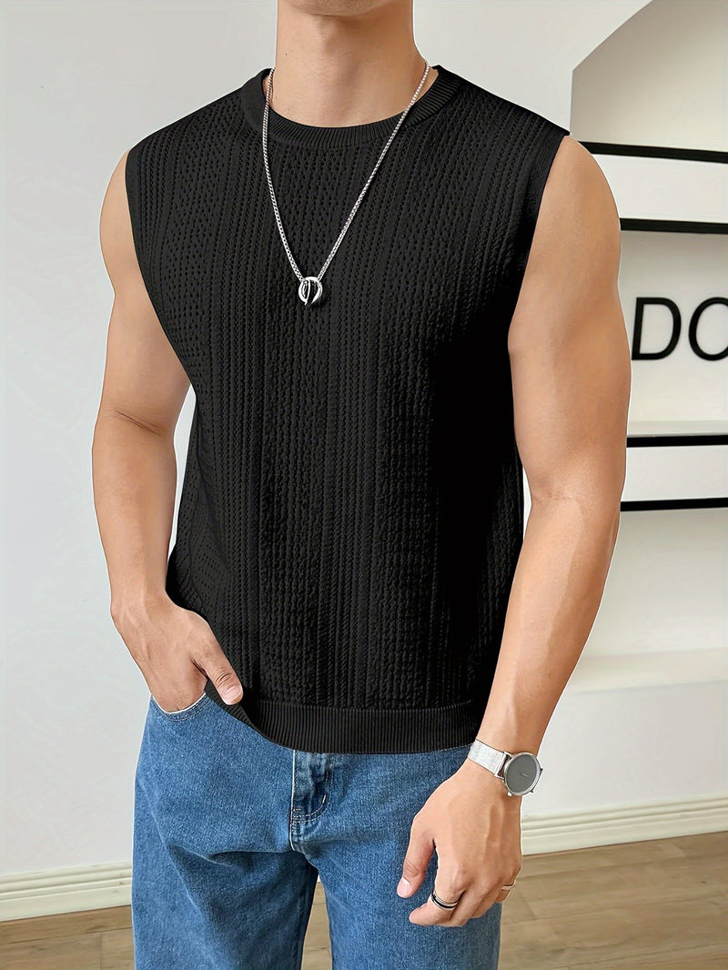 Men's Sleeveless Round Neck Knit Tank Top