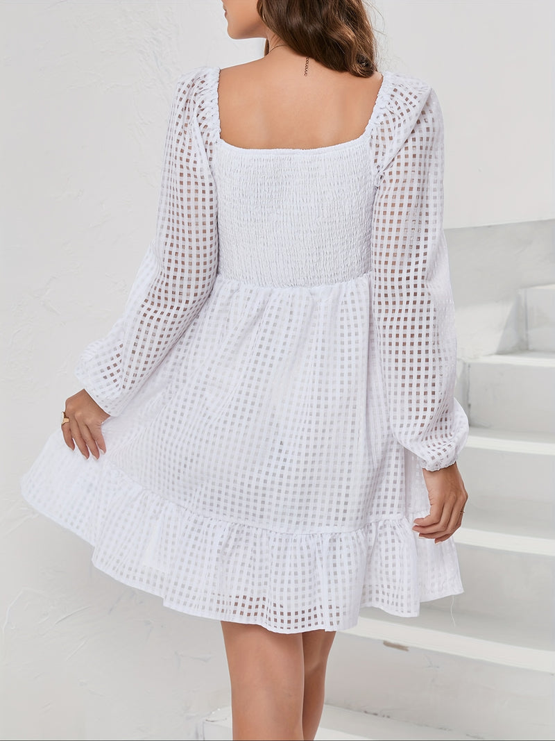 Square Neck Puff Sleeve Babydoll Dress