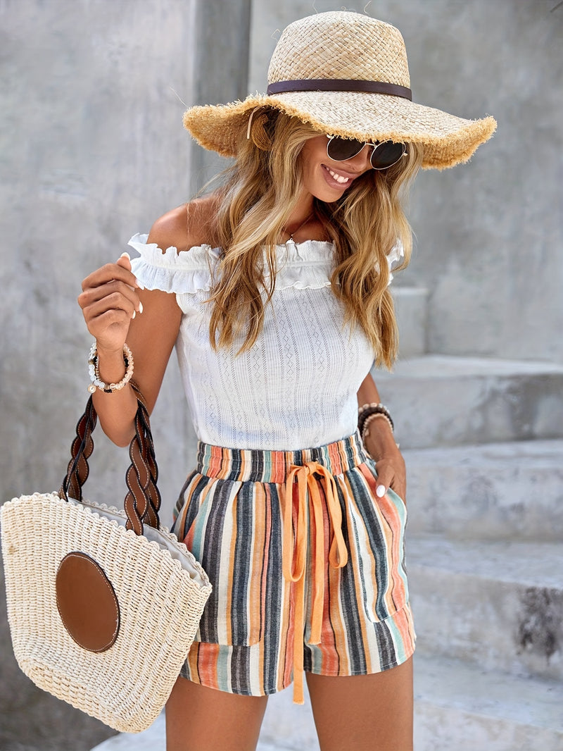 Vibrant Striped Drawstring Waist Shorts