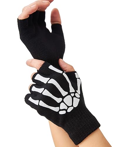 OTPEH Fingerless Skeleton Gloves