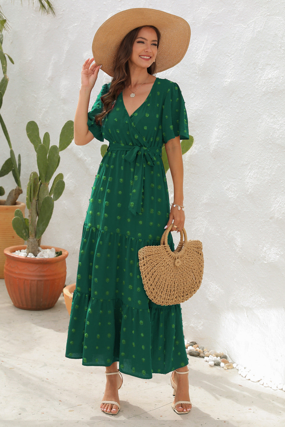 Summer V-neck Short Sleeve Dress Fashion