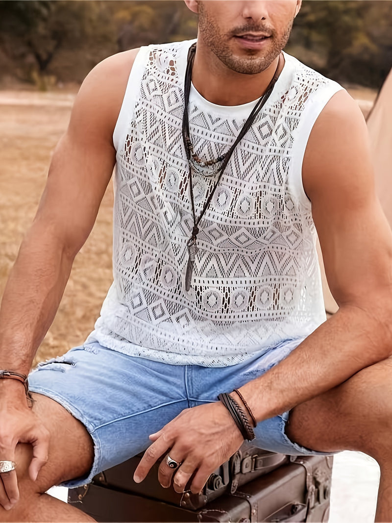 Men's Ethnic Hollow Out Tank Top