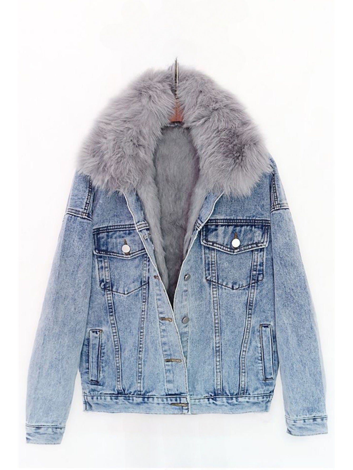Plush-Lined Denim Coat – Faux Fur Winter Essential