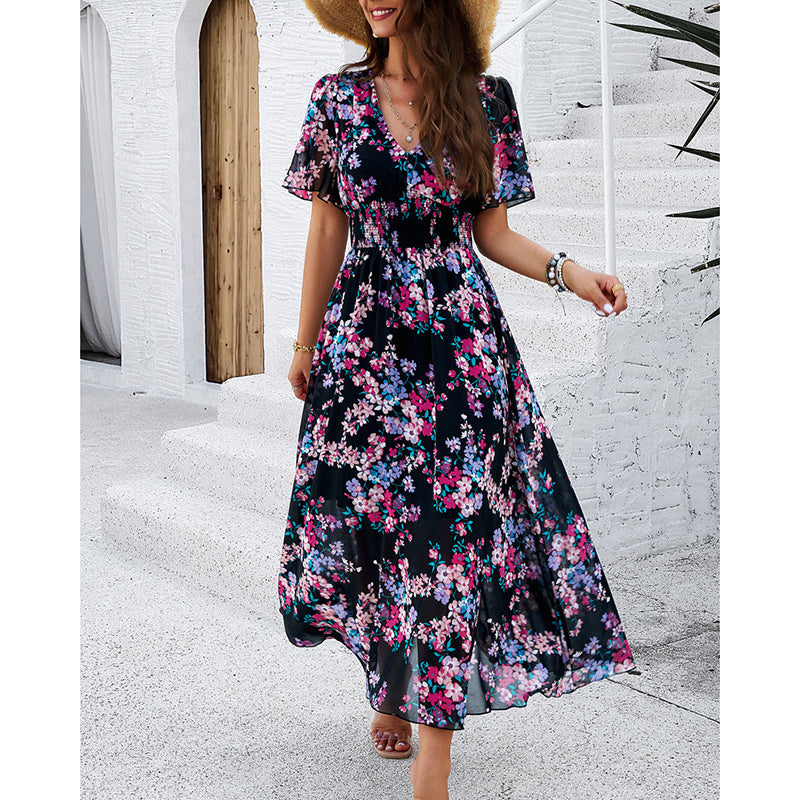 Women's Floral Puff Sleeve Midi Dress