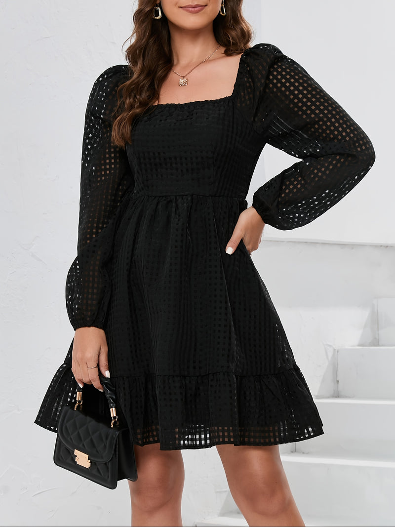 Square Neck Puff Sleeve Babydoll Dress