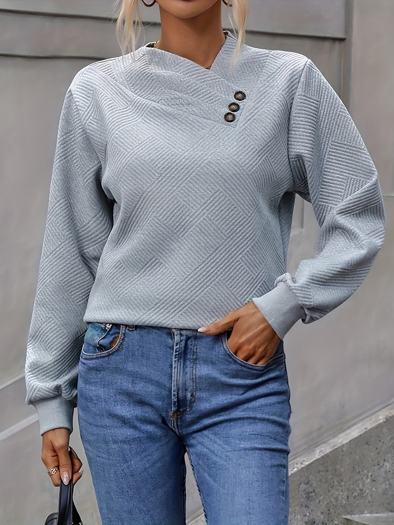 Stylish Button-Embellished Pullover Sweatshirt