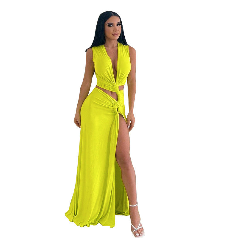 Women's Fashion Deep V-neck Hollow-out Slim Length Dress