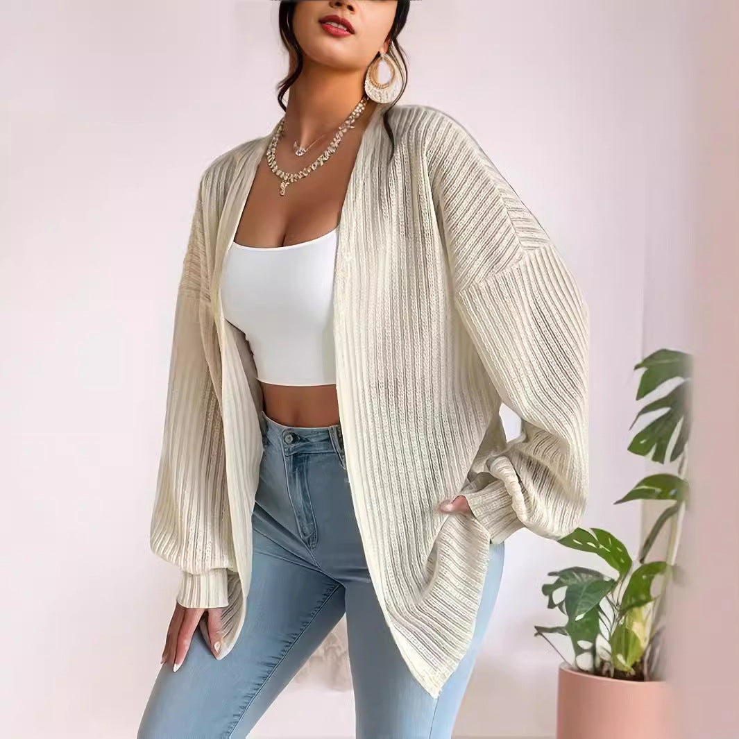 Knitted Cardigan Wide Shoulder Long Sleeve Top