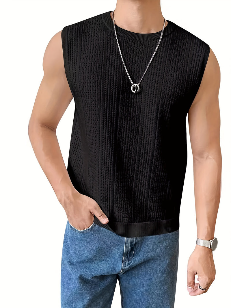 Men's Sleeveless Round Neck Knit Tank Top