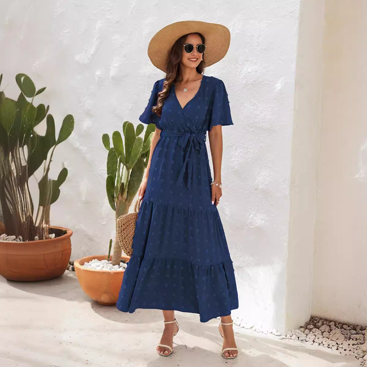 Summer V-neck Short Sleeve Dress Fashion