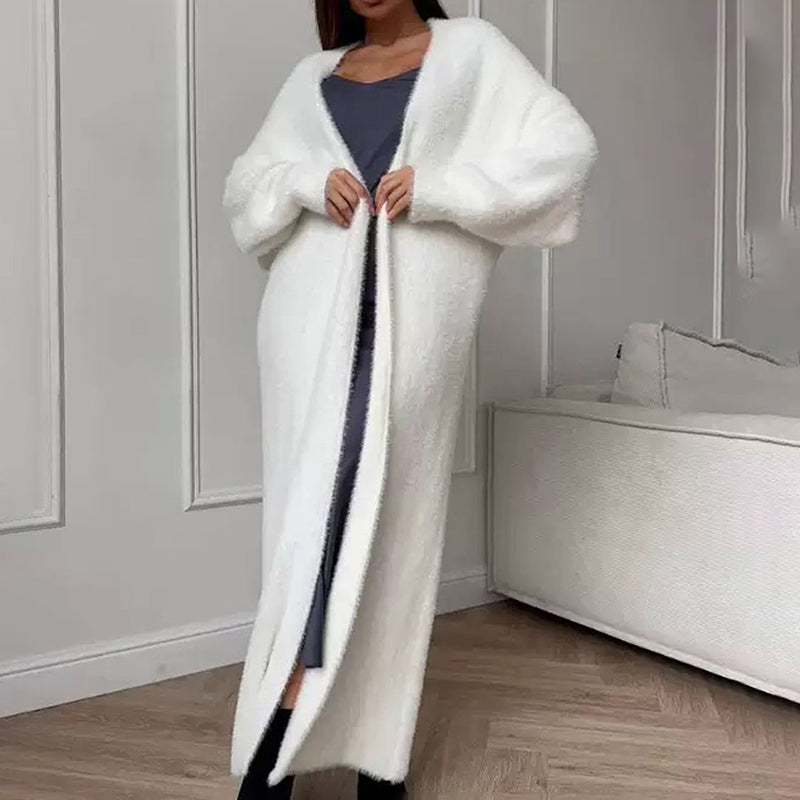 Womens Furry Long Cardigan Open Front Coat