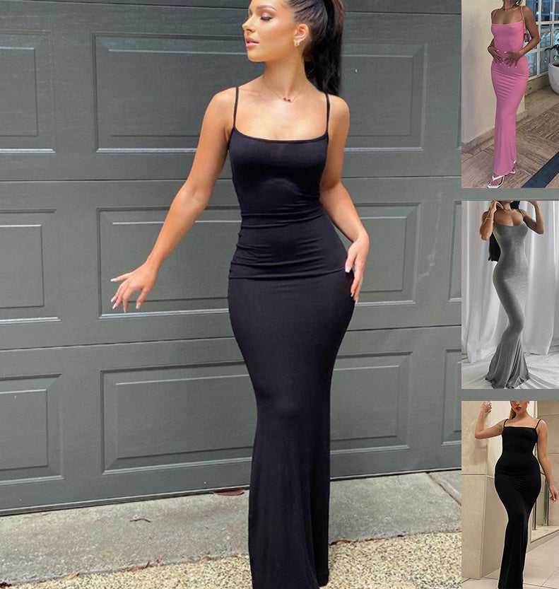 Summer Dresses For Women Sexy Spaghetti Strap Black Long Dress