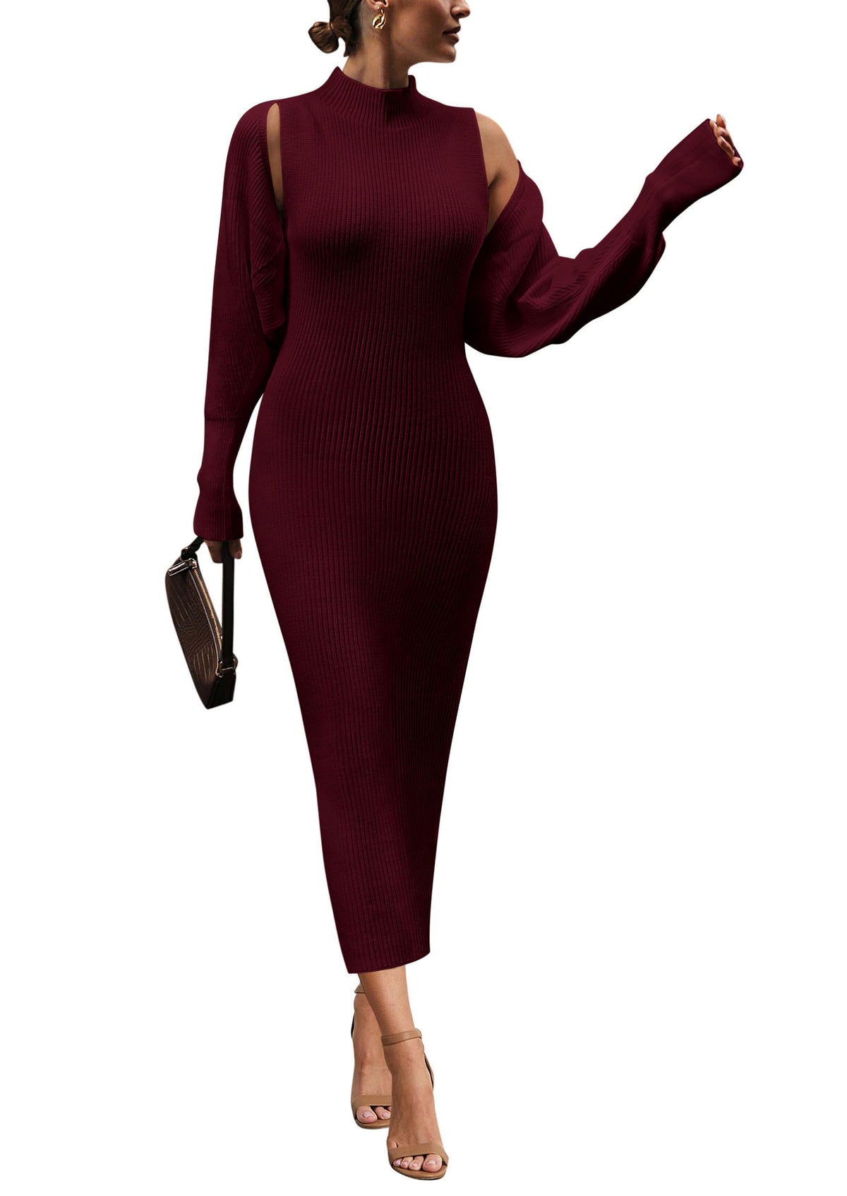 PRETTYGARDEN Women's Fall 2 Piece Outfits Knit Long Sleeve Cropped Cardigan Pullover Sweater Maxi Dress Sets Winter Clothing