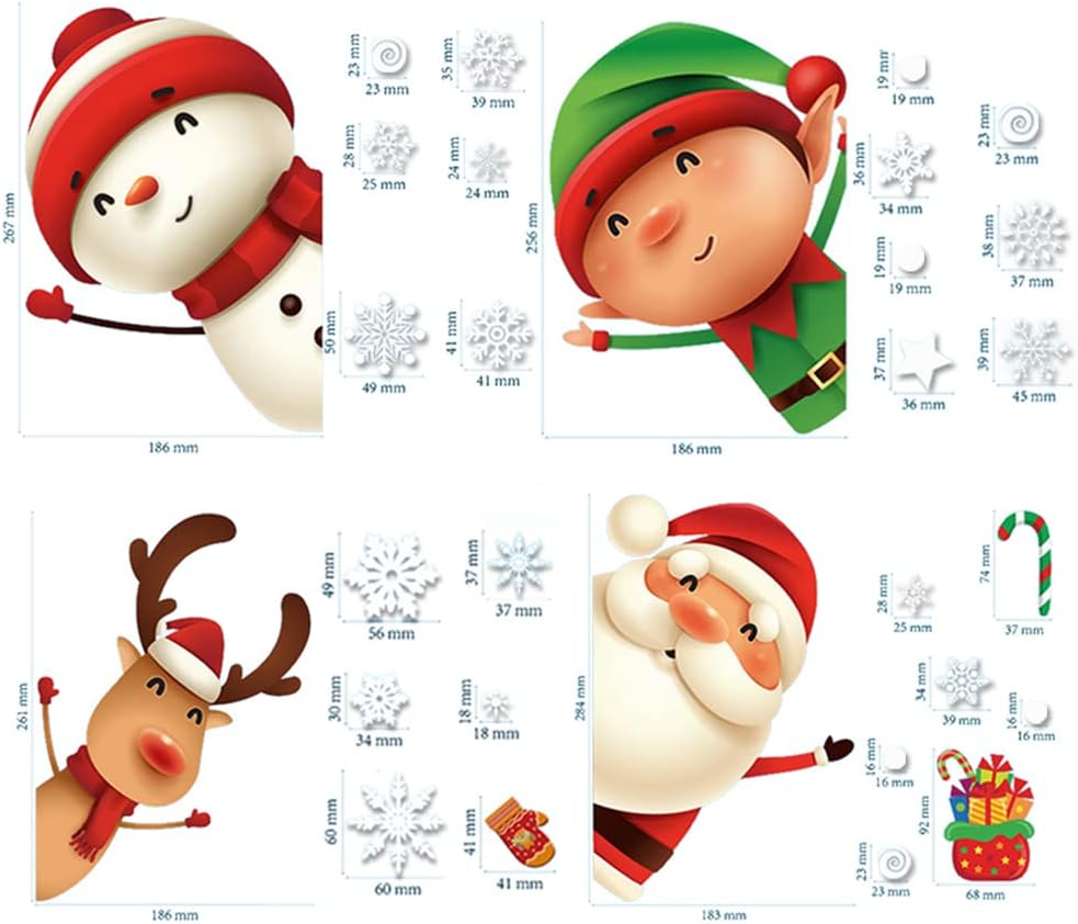 XIMISHOP 82PCS Christmas Snowflake Window Clings Stickers for Glass, Xmas Decals Christmas Decorations Indoor Holiday Snowflake Santa Claus Reindeer Decals for Party