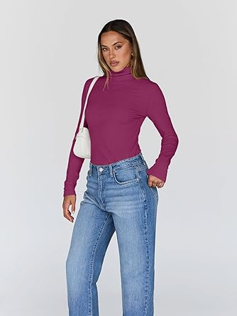 High Stretch Casual and Comfy Slim Fitted Long Sleeve Turtleneck T-Shirt for Women