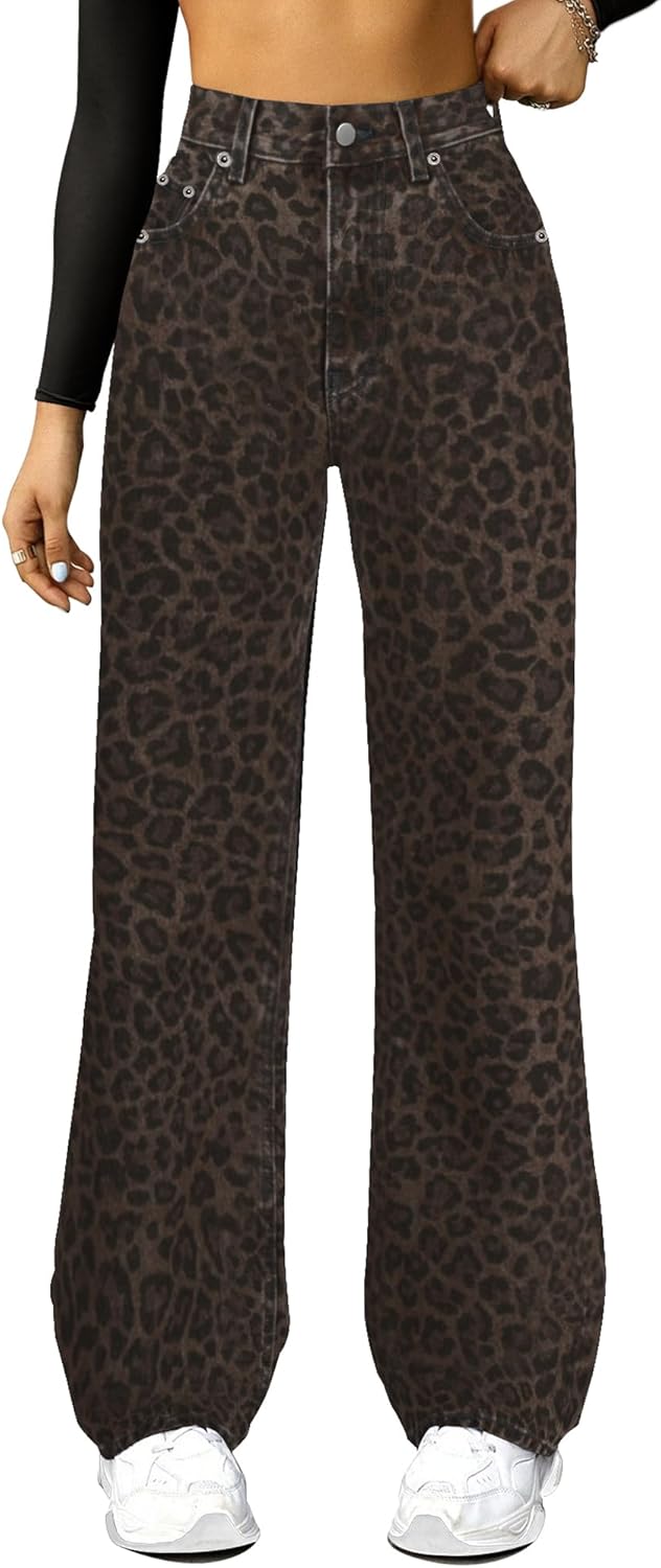 ,High Waisted Wide Leg Loose Microelastic Denim Pants