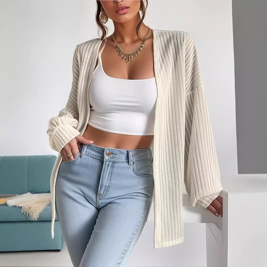 Knitted Cardigan Wide Shoulder Long Sleeve Top