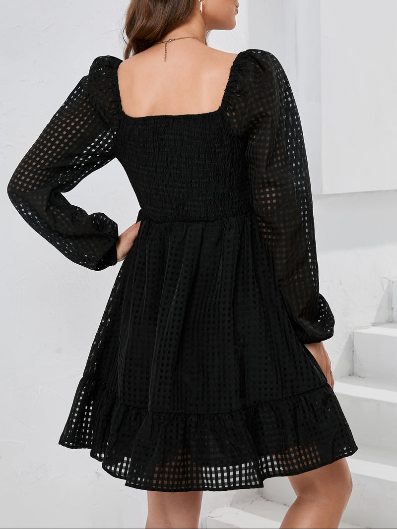 Square Neck Puff Sleeve Babydoll Dress