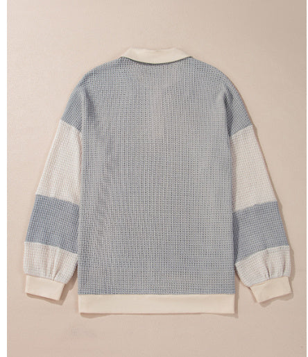 Khaki Textured Colorblock Collared Henley Top