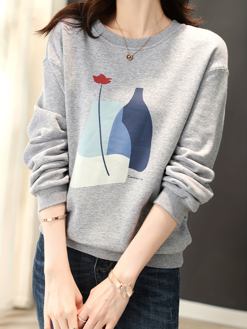 Geometric Patterned Crew Neck Pullover Sweatshirt