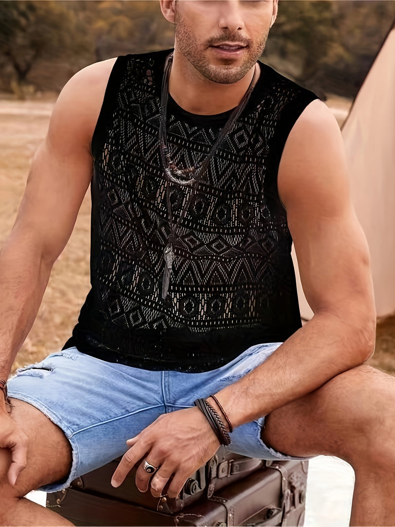 Men's Ethnic Hollow Out Tank Top