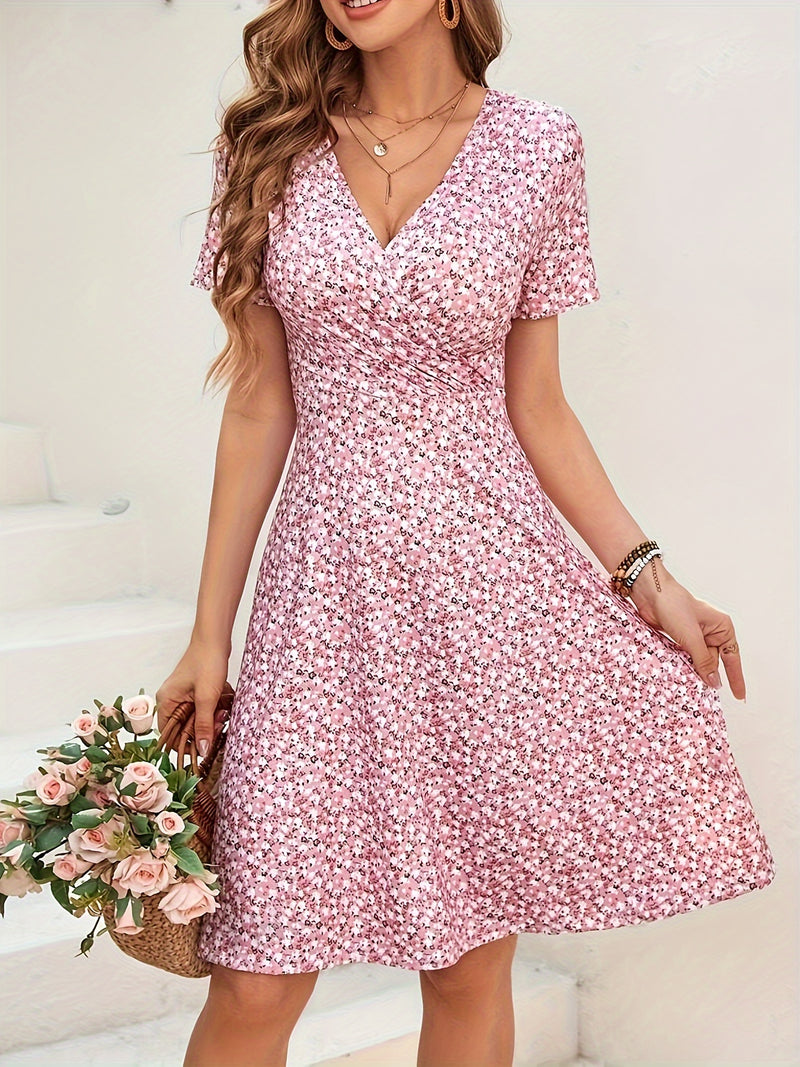 Floral V-Neck Ruched Slim Dress