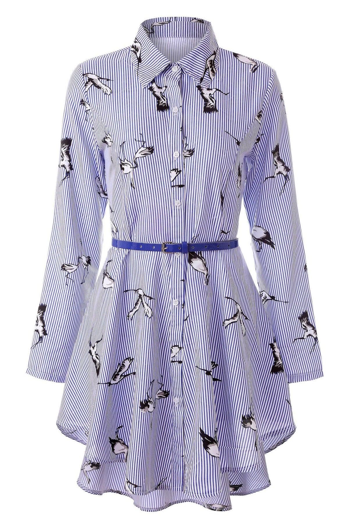 Stylish Mid Waist Button Down Striped Long Sleeve Shirt Women’s Dress