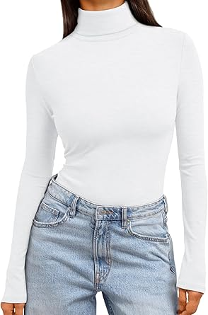 High Stretch Casual and Comfy Slim Fitted Long Sleeve Turtleneck T-Shirt for Women