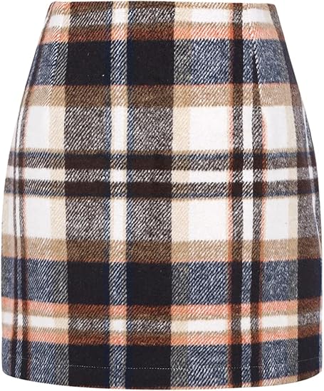 IDEALSANXUN Womens High Waist Plaid Skirt Bodycon Pencil Wool Mini Skirts