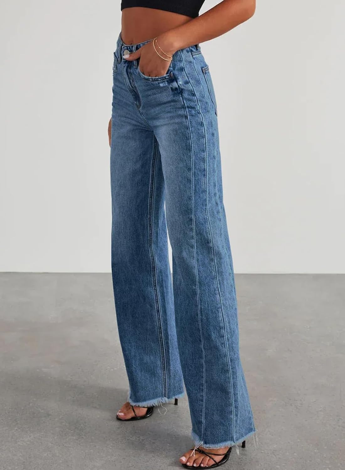 Sidefeel Women's Wide Leg Jeans High Waisted Strechy